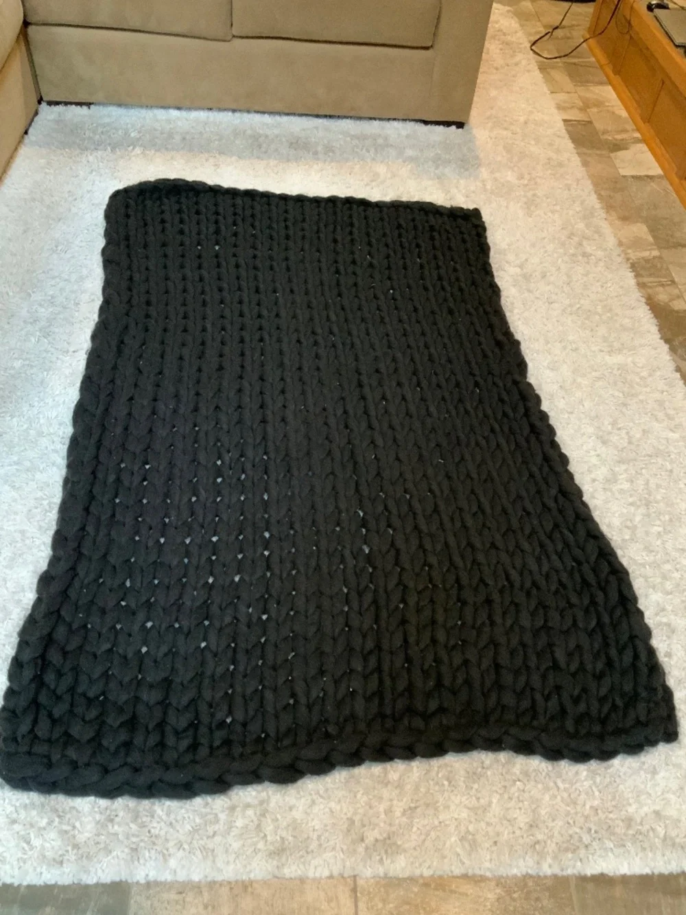 Casaluna Black Hand knit Chunky Blanket Throw Dorm Minimalist Classic